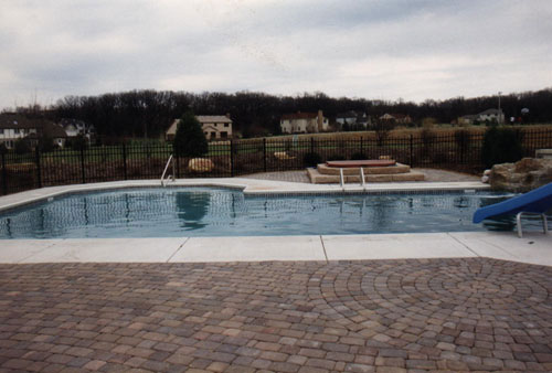 photo of modified L shaped pool with waterfall Elburn, IL
