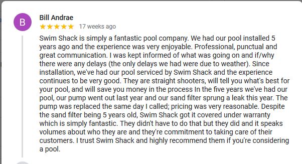 Swim Shack Customer thank you