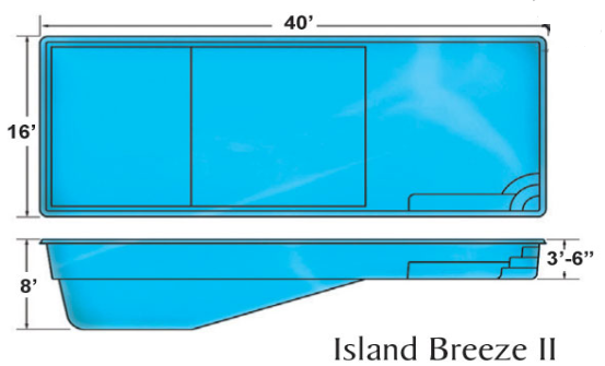 Island Breeze large rectangular fiberglass pool designs