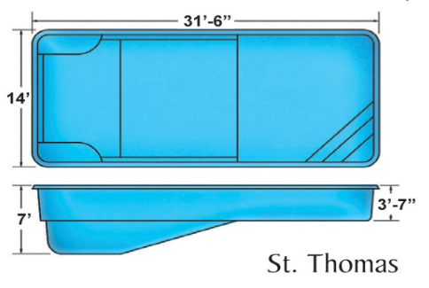 St. Thomas medium rectangular fiberglass pool designs