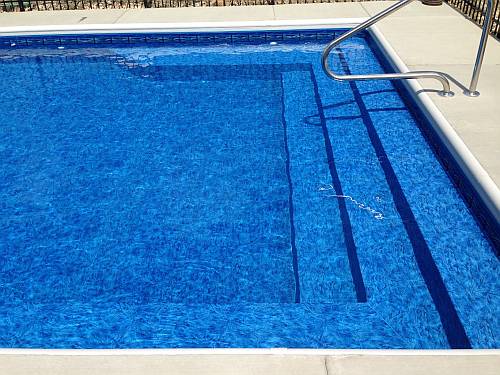Pool withs steps and benches by Swim Shack Inc.